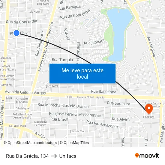 Rua Da Grécia, 134 to Unifacs map