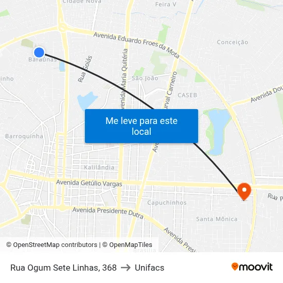 Rua Ogum Sete Linhas, 368 to Unifacs map