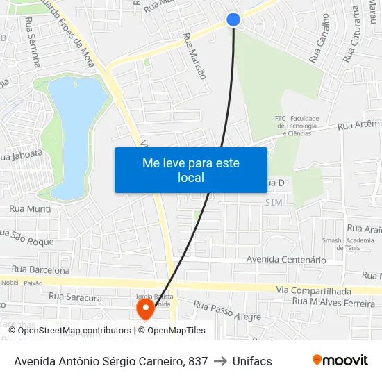 Avenida Antônio Sérgio Carneiro, 837 to Unifacs map