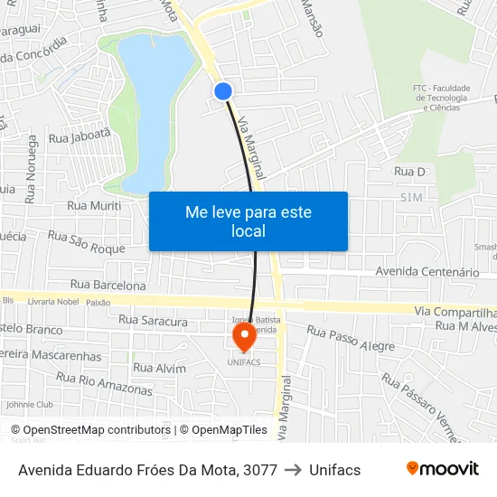 Avenida Eduardo Fróes Da Mota, 3077 to Unifacs map