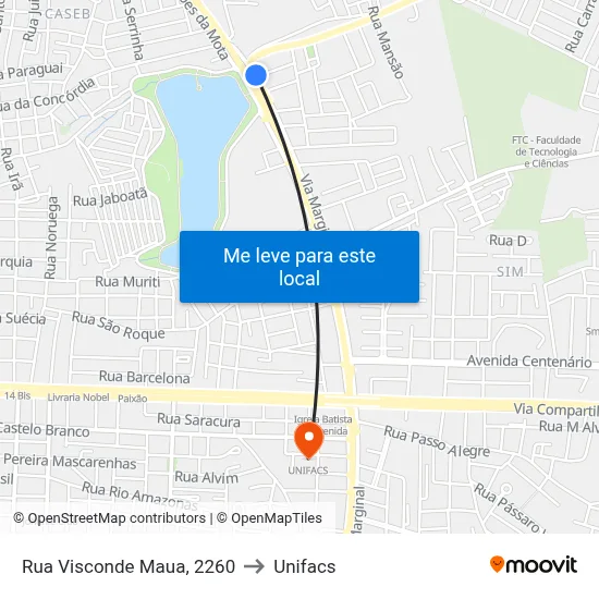 Rua Visconde Maua, 2260 to Unifacs map