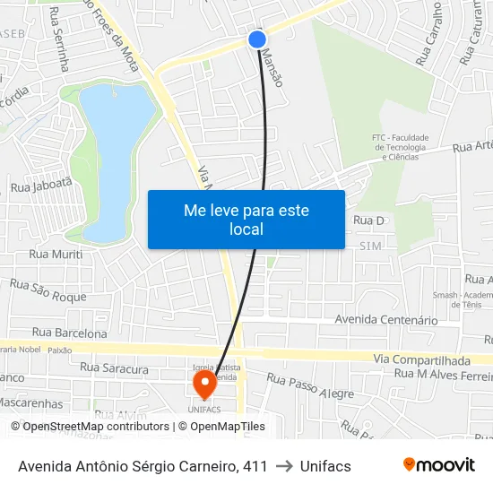 Avenida Antônio Sérgio Carneiro, 411 to Unifacs map