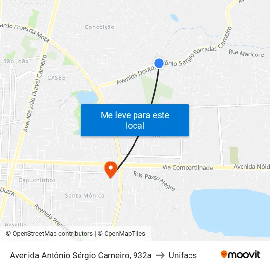 Avenida Antônio Sérgio Carneiro, 932a to Unifacs map