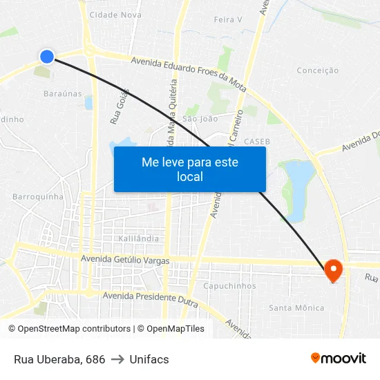 Rua Uberaba, 686 to Unifacs map