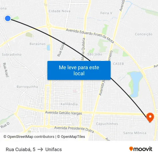 Rua Cuiabá, 5 to Unifacs map