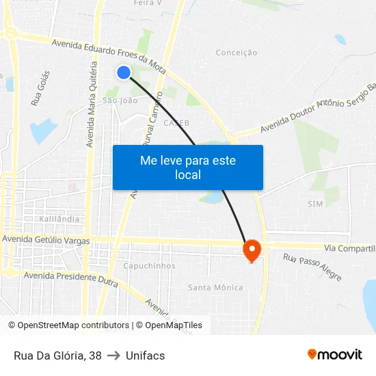 Rua Da Glória, 38 to Unifacs map