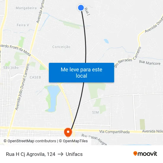 Rua H Cj Agrovila, 124 to Unifacs map