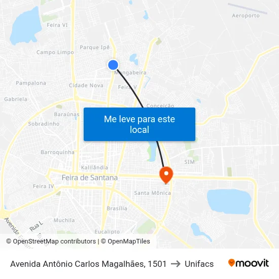 Avenida Antônio Carlos Magalhães, 1501 to Unifacs map