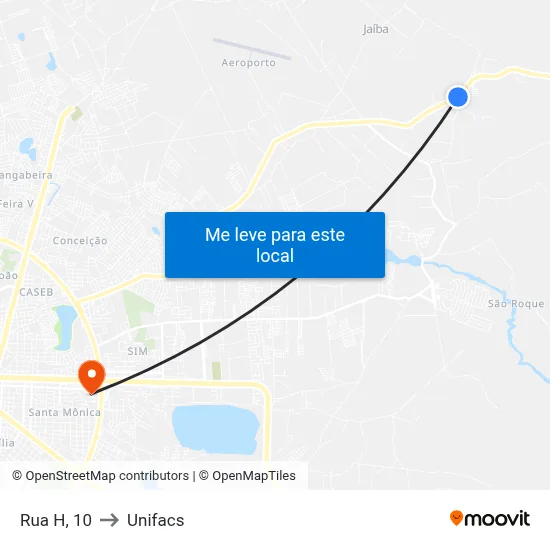 Rua H, 10 to Unifacs map