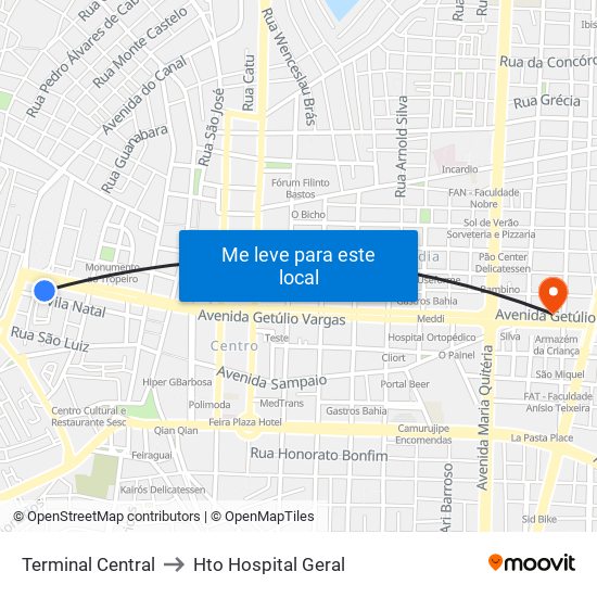 Terminal Central to Hto Hospital Geral map