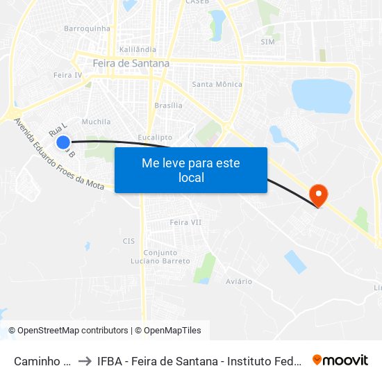 Caminho N Dezoito, 100 to IFBA - Feira de Santana - Instituto Federal de Educação Ciencias e Tecnologia da Bahia map