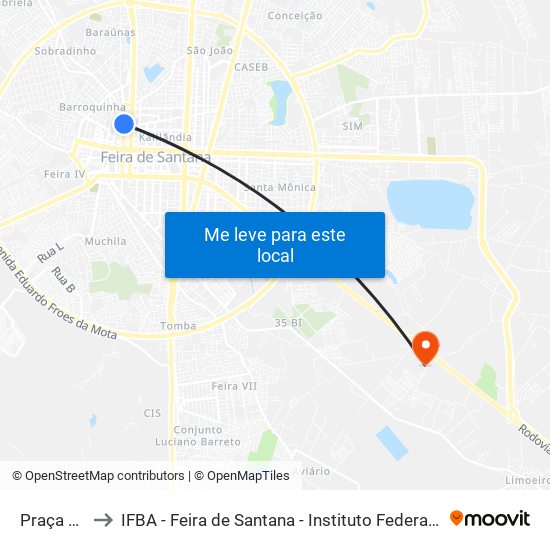 Praça Nordestino to IFBA - Feira de Santana - Instituto Federal de Educação Ciencias e Tecnologia da Bahia map
