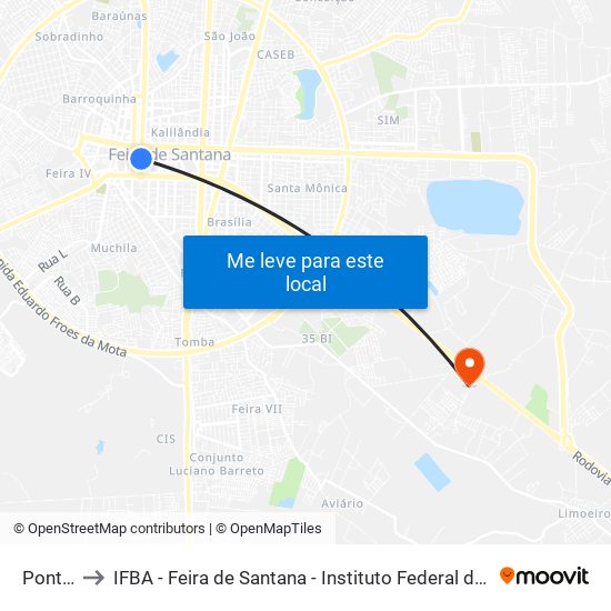 Ponto Da Oi to IFBA - Feira de Santana - Instituto Federal de Educação Ciencias e Tecnologia da Bahia map