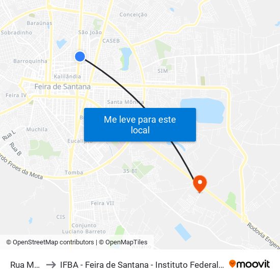Rua Mocoe, 1-59 to IFBA - Feira de Santana - Instituto Federal de Educação Ciencias e Tecnologia da Bahia map