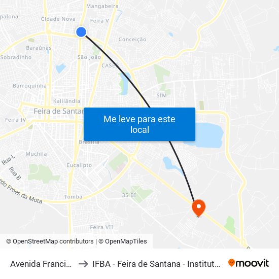 Avenida Francisco Fraga Maia, 4101-4119 to IFBA - Feira de Santana - Instituto Federal de Educação Ciencias e Tecnologia da Bahia map