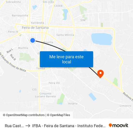 Rua Castro Alves, 167 to IFBA - Feira de Santana - Instituto Federal de Educação Ciencias e Tecnologia da Bahia map