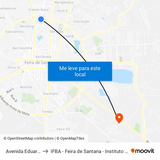Avenida Eduardo Fróes Da Mota, 6032 to IFBA - Feira de Santana - Instituto Federal de Educação Ciencias e Tecnologia da Bahia map