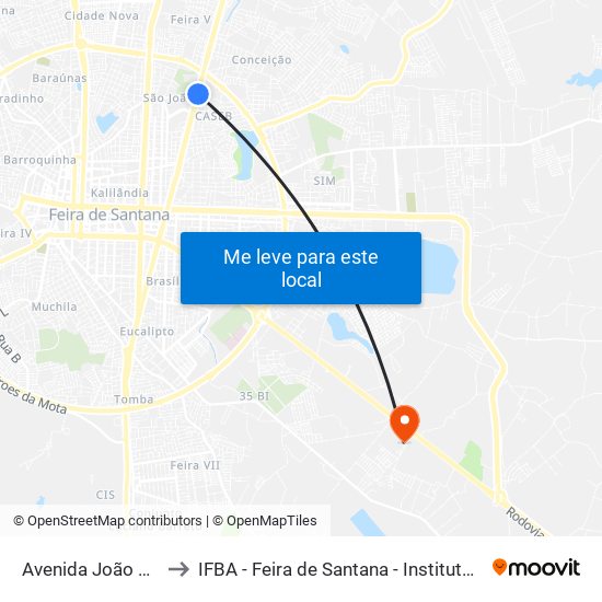 Avenida João Durval Carneiro, 1770-2348 to IFBA - Feira de Santana - Instituto Federal de Educação Ciencias e Tecnologia da Bahia map