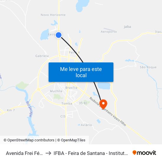 Avenida Frei Félix De Pacauba, 2464-2488 to IFBA - Feira de Santana - Instituto Federal de Educação Ciencias e Tecnologia da Bahia map