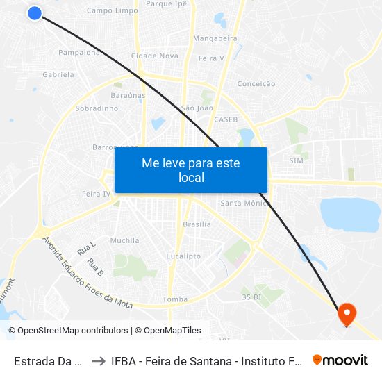 Estrada Da Pedra Ferrada, 3436 to IFBA - Feira de Santana - Instituto Federal de Educação Ciencias e Tecnologia da Bahia map