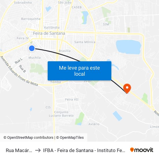 Rua Macário Cerqueira, 430 to IFBA - Feira de Santana - Instituto Federal de Educação Ciencias e Tecnologia da Bahia map