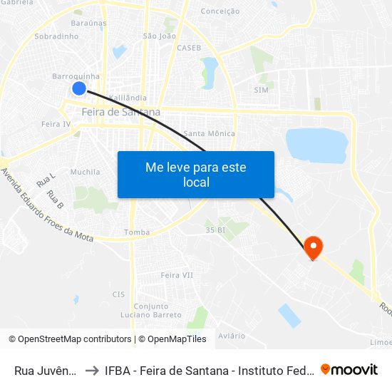 Rua Juvêncio Erudilho, 163 to IFBA - Feira de Santana - Instituto Federal de Educação Ciencias e Tecnologia da Bahia map