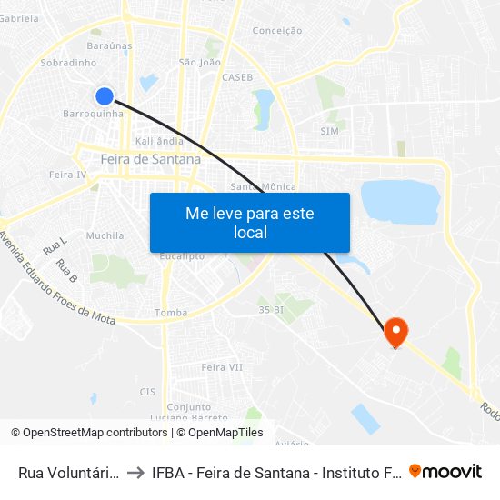 Rua Voluntários Da Pátria, 541-609 to IFBA - Feira de Santana - Instituto Federal de Educação Ciencias e Tecnologia da Bahia map