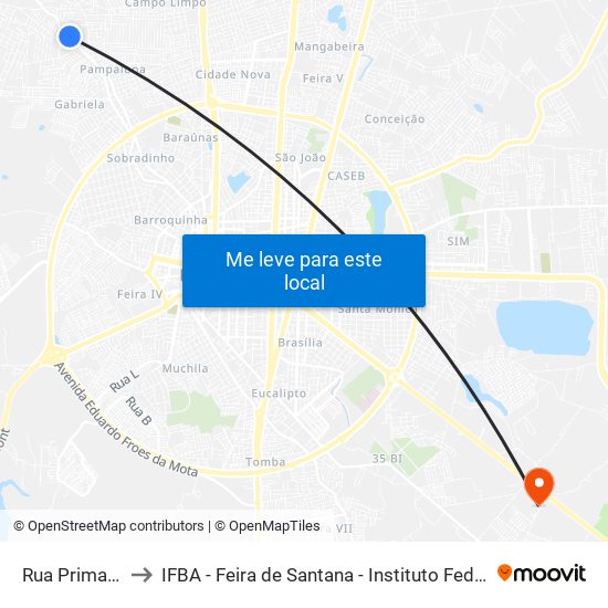 Rua Primavera, 1634-1668 to IFBA - Feira de Santana - Instituto Federal de Educação Ciencias e Tecnologia da Bahia map