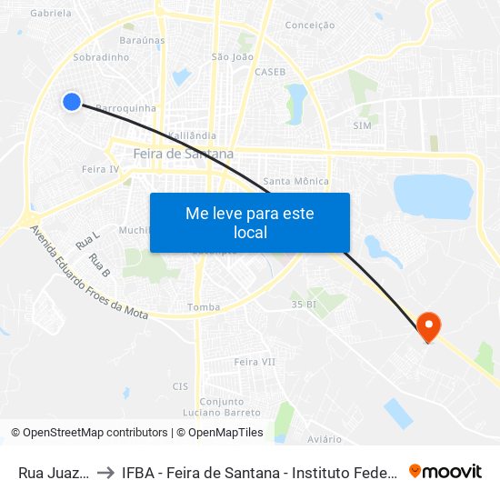 Rua Juazeiro, 903-939 to IFBA - Feira de Santana - Instituto Federal de Educação Ciencias e Tecnologia da Bahia map