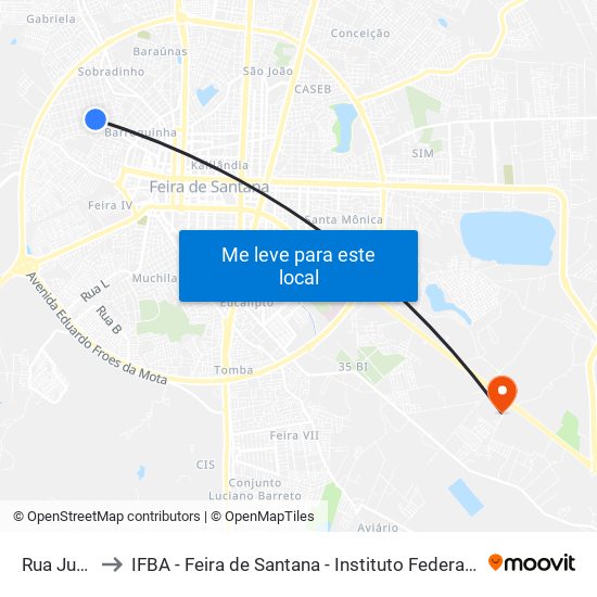 Rua Juazeiro, 559 to IFBA - Feira de Santana - Instituto Federal de Educação Ciencias e Tecnologia da Bahia map