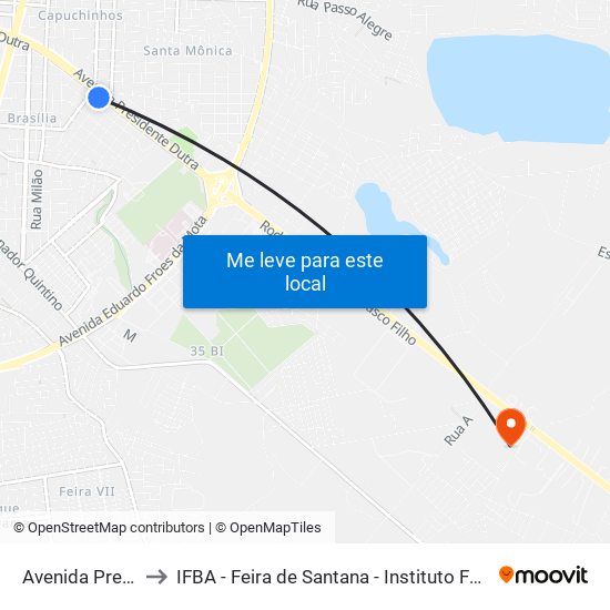 Avenida Presidente Dutra, 2299 to IFBA - Feira de Santana - Instituto Federal de Educação Ciencias e Tecnologia da Bahia map