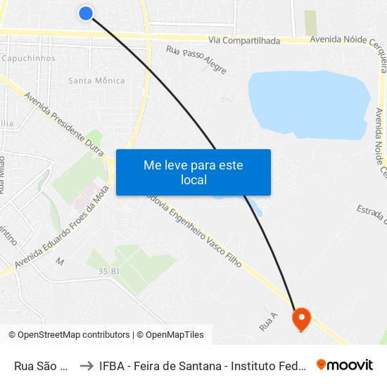 Rua São Roque, 611-695 to IFBA - Feira de Santana - Instituto Federal de Educação Ciencias e Tecnologia da Bahia map