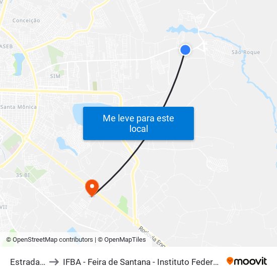 Estrada São Roque to IFBA - Feira de Santana - Instituto Federal de Educação Ciencias e Tecnologia da Bahia map