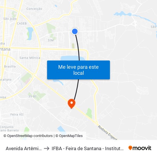 Avenida Artêmia Pires Freitas, 1519-2273 to IFBA - Feira de Santana - Instituto Federal de Educação Ciencias e Tecnologia da Bahia map