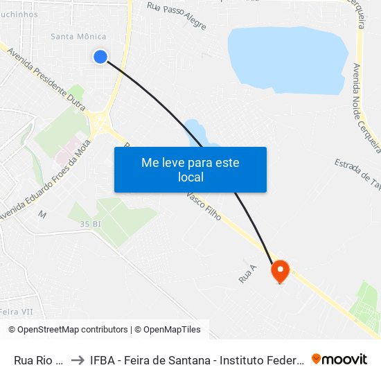 Rua Rio Volga, 1-111 to IFBA - Feira de Santana - Instituto Federal de Educação Ciencias e Tecnologia da Bahia map