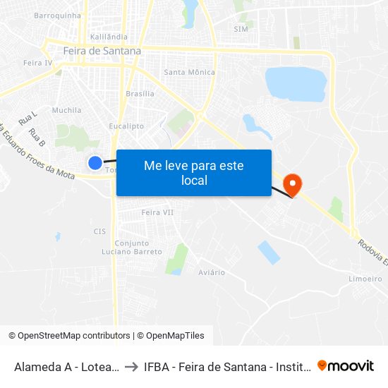 Alameda A - Loteamento Popular Bela Vista Do Sul, 20 to IFBA - Feira de Santana - Instituto Federal de Educação Ciencias e Tecnologia da Bahia map