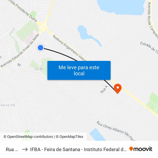 Rua Pax, 314 to IFBA - Feira de Santana - Instituto Federal de Educação Ciencias e Tecnologia da Bahia map