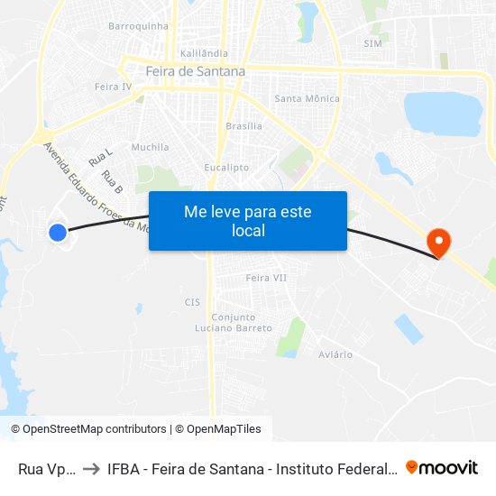 Rua Vp E, 99-107 to IFBA - Feira de Santana - Instituto Federal de Educação Ciencias e Tecnologia da Bahia map