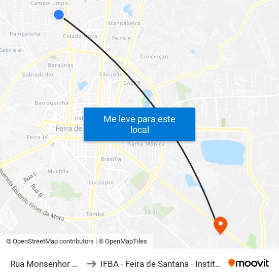 Rua Monsenhor Moisés Gonçalves Do Couto, 2235 to IFBA - Feira de Santana - Instituto Federal de Educação Ciencias e Tecnologia da Bahia map