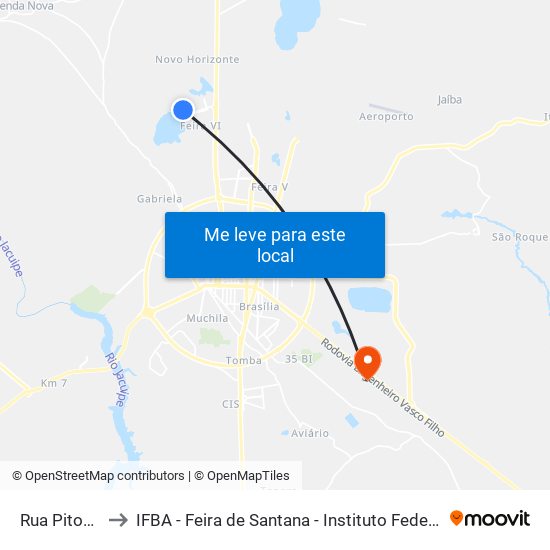 Rua Pitombeiras, 1225 to IFBA - Feira de Santana - Instituto Federal de Educação Ciencias e Tecnologia da Bahia map