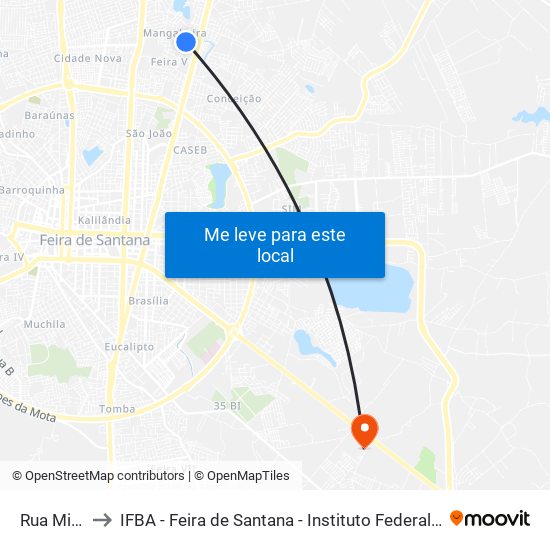 Rua Miranda, 416 to IFBA - Feira de Santana - Instituto Federal de Educação Ciencias e Tecnologia da Bahia map