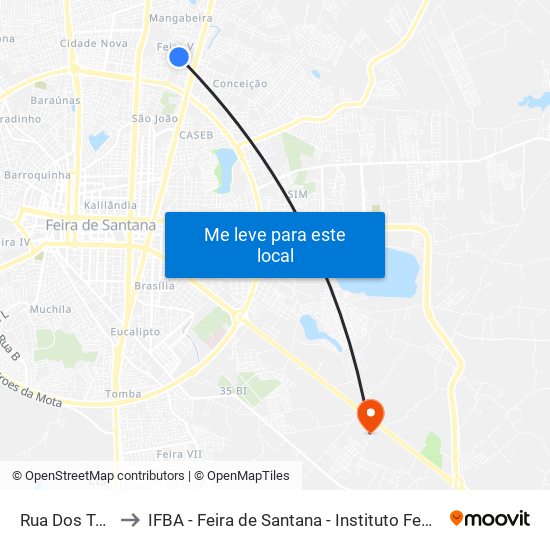 Rua Dos Tupinambás, 1050 to IFBA - Feira de Santana - Instituto Federal de Educação Ciencias e Tecnologia da Bahia map