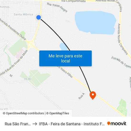 Rua São Francisco De Assis, 1382 to IFBA - Feira de Santana - Instituto Federal de Educação Ciencias e Tecnologia da Bahia map