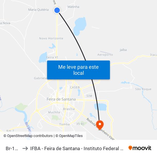 Br-116, 3642 to IFBA - Feira de Santana - Instituto Federal de Educação Ciencias e Tecnologia da Bahia map