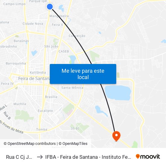 Rua C Cj Joao Paulo Ii, 5650 to IFBA - Feira de Santana - Instituto Federal de Educação Ciencias e Tecnologia da Bahia map