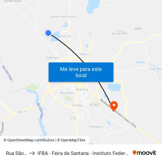 Rua São José, 2018 to IFBA - Feira de Santana - Instituto Federal de Educação Ciencias e Tecnologia da Bahia map