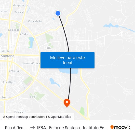 Rua A Res Santa Barbara, 32 to IFBA - Feira de Santana - Instituto Federal de Educação Ciencias e Tecnologia da Bahia map