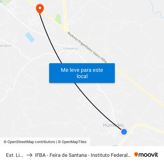 Est. Limoeiro 11 to IFBA - Feira de Santana - Instituto Federal de Educação Ciencias e Tecnologia da Bahia map