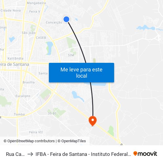 Rua Cajueira, 678 to IFBA - Feira de Santana - Instituto Federal de Educação Ciencias e Tecnologia da Bahia map