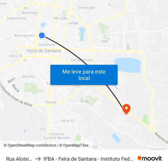 Rua Aloísio Rezende, 268 to IFBA - Feira de Santana - Instituto Federal de Educação Ciencias e Tecnologia da Bahia map